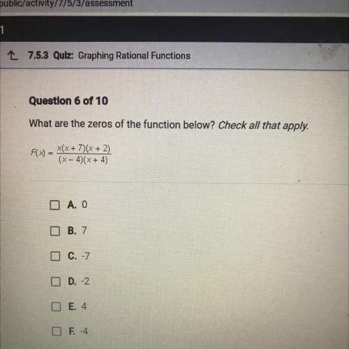 What are the zeros of the function below? Check all that apply.