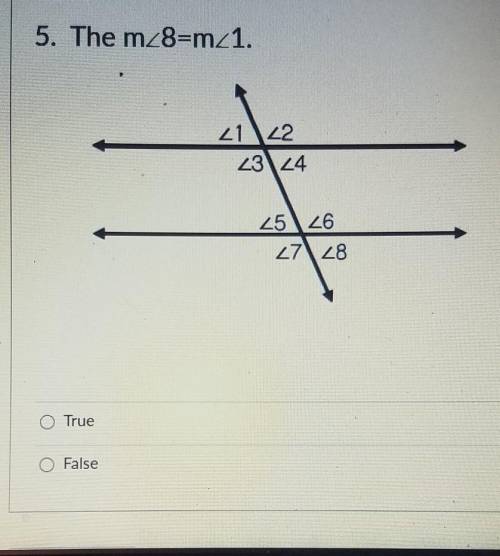 The m 8 =m 1 true false will mark brainiest angles