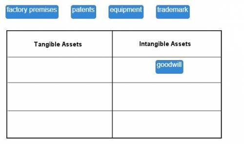 Drag each label to the correct location on the table. Match the examples to the types of assets the