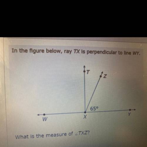 PLEASEEE ANSWERRRE QUICKLY

In the figure below, Ray TX is perpendicular to line WY.
What is t