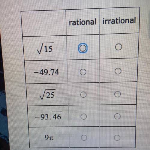 Classify each number below as a rational number or an irrational number.
