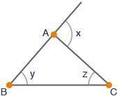 Which relationship is always true for the angles x, y, and z of triangle ABC?