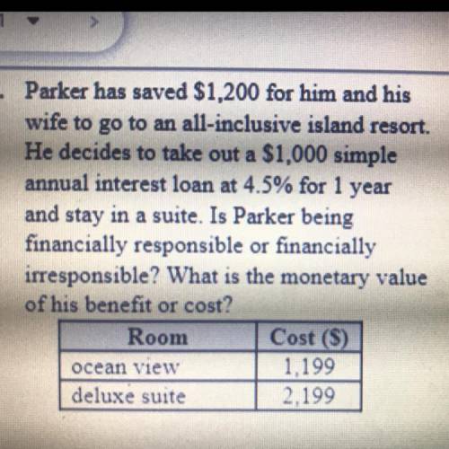 4. Parker has saved $1,200 for him and his

wife to go to an all-inclusive island resort.
He decid