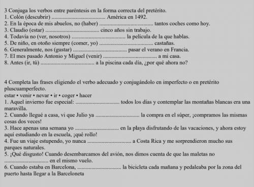 hey, I'm an Italian student. can someone please help me with these spanish exercises, it's for tomo