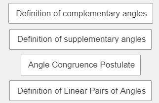ASAP MULTIPLE CHOICE WILL MARK BRAINLIEST

Definition of complementary angles
Definition of supple