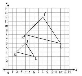 Triangle J'K'L' shown on the grid below is a dilation of triangle JKL using the origin as the cente