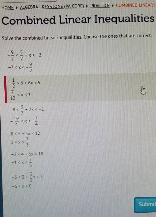 Solve the combined linear inequalities. Choose the ones that are correct.
