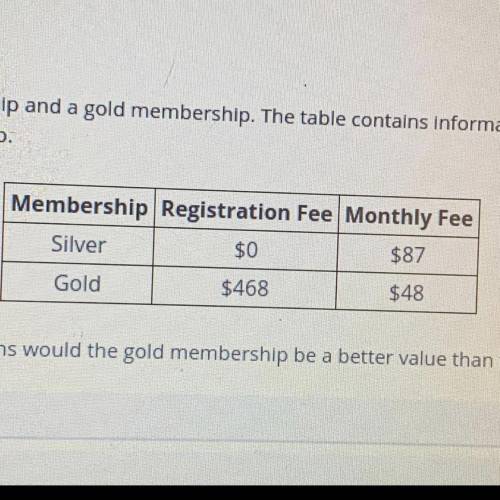 The health club offers a silver membership and a gold membership at the table contains information