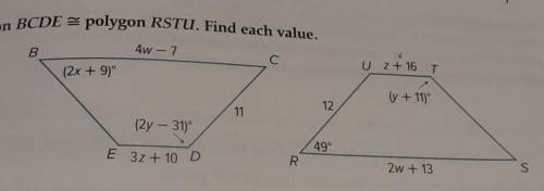 Polygon BCDE (is congruent to) RSTU find the value of y.