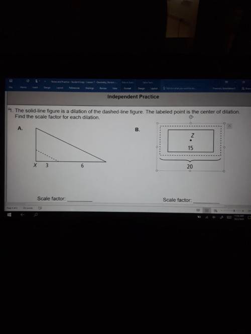 The solid-line figure is a dilation of the dashed-line figure. The labeled point is the center of d