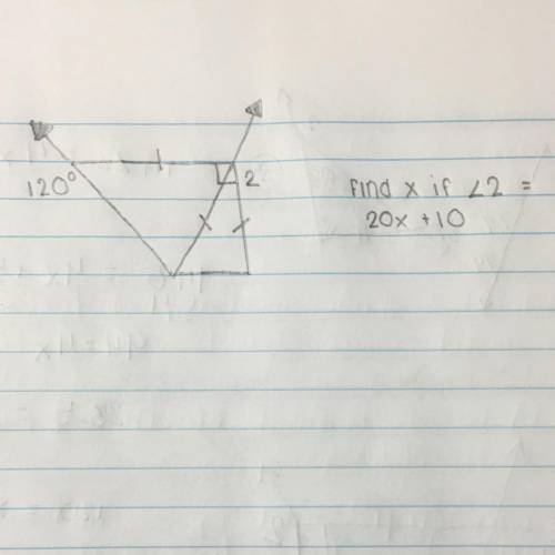 Find x if angle 2 is 20x + 20. (Look at picture)