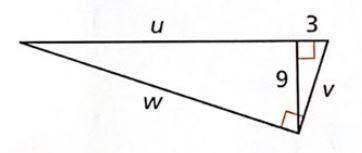 Based on the diagram below, find the value of v, u and w: *(round to one decimal place)
