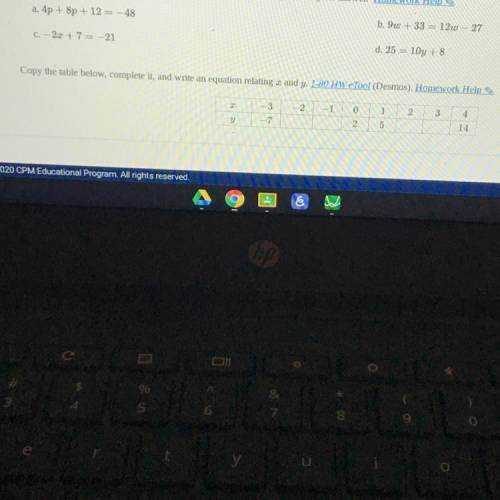 1-80.

Copy the table below, complete it, and write an equation relating & and y. L-80 HW eToo