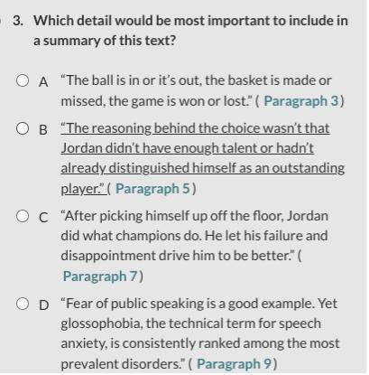 The story is michael jordan a profile in failure. Question is: which detail would be most important