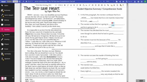 The Tell tale heart by Edgar Allan Poe, Guided Objective Summary / Comprehension Guide Please Fill