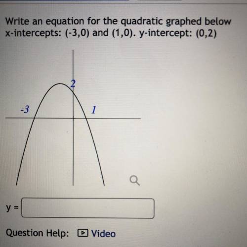 Write an equation for the quadratic graphed below x-intercepts: (-3,0) and (1,0). y-intercept: (0,2
