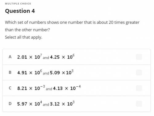 Which set of numbers shows one number that is about 20 times greater than the other number?