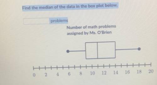Find the median of the data in the box plot below.

problems
Number of math problems
assigned by M