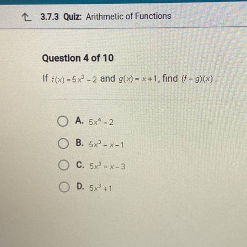Help please 
A.5x^4-2
B.5x^3-x-1
C.5x^3-x-3
D.5x^3+1