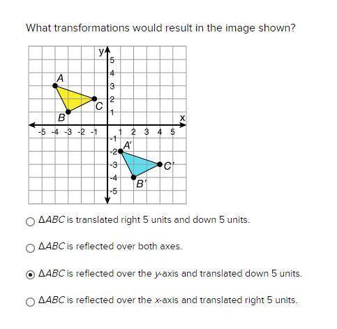 What transformations would result in the image shown?

ΔABC is translated right 5 units and down 5