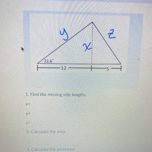 Why are the side lengths, perimeter, and area of the triangle? Brainliest answer for correct answer