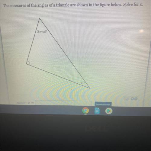 The measures of the angles of a triangle are shown in the figure below. Solve for x.

PLEASE HELP