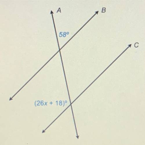 What is the value of x in the figure above? Assume B and C are parallel. 
x = ?