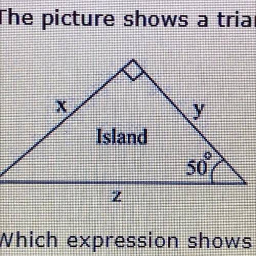 3. (07.01 MC)

The picture shows a triangular island:
Which expression shows the value of z? (1 po