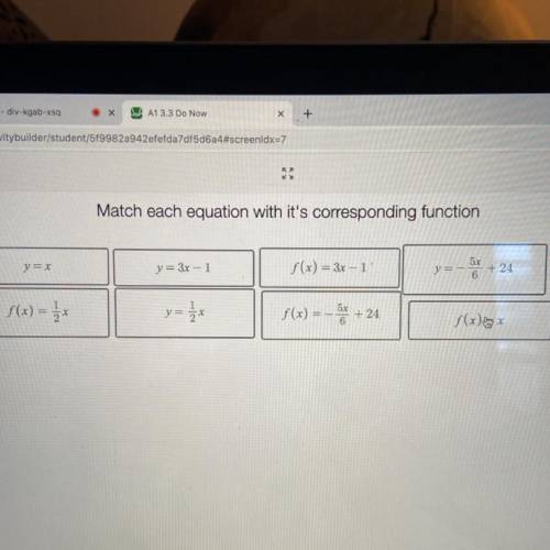 Match each equation with it's corresponding function. Can somebody please help? It would be so appr