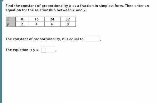 Find the constant of proportionality k as a fraction in simplest form. Then enter an equation for t