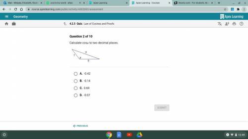 Calculate cos0 to two decimal places
