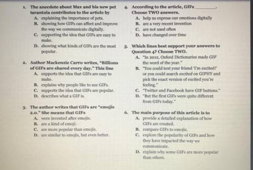 Help me with these questions, Its a Short Read Quiz “The Rise of the GIF” the subject is reading bu