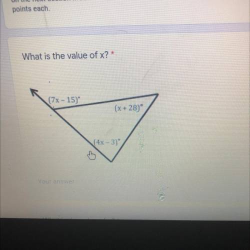 What is the value of x? *

HELPPP ME PLEASEE 
IM HIVE BRAINIEST TO FIRST PERSON WHO ANSWER, and I