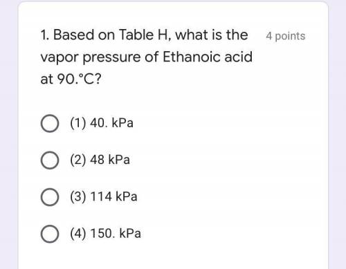 Based on Table H, what is the vapor pressure of Ethanoic acid at 90.°C?