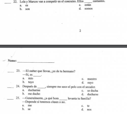 Please help with the spanish question