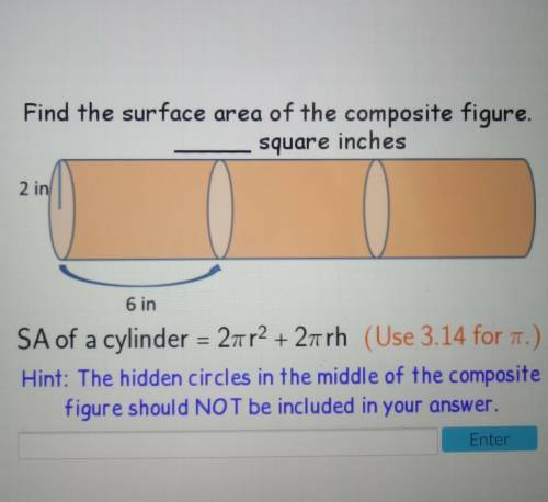 Find the surface area of the composite figure. square inches 2 in 6 in SA of a cylinder = 21 r2 + 2
