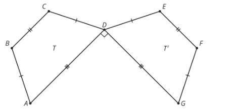 Describe a sequence of transformations that take isosceles trapezoid T to its image T'