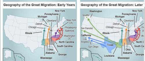 Study the maps showing population movement during the Great Migration.

 Which statement explains