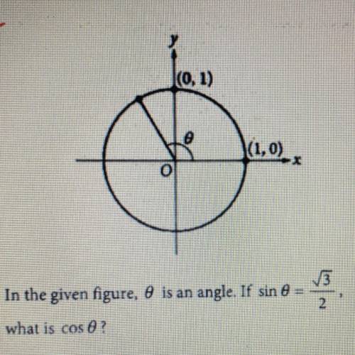 (0, 1)

(1,0)
D
13
In the given figure,
is an angle. If sin 8 =
2
what is cos ?