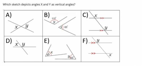 Which sketch depicts angles X and Y as vertical angles?