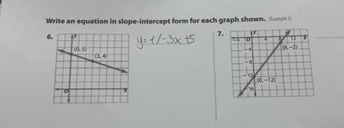 Write an equation in slope-intercept form for each graph shown. (Example 3)

6.
y У
7. PT
У
O
y =