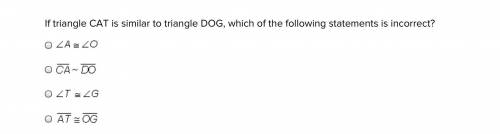 If triangle CAT is similar to triangle DOG, which of the following statements is incorrect?

Plz h