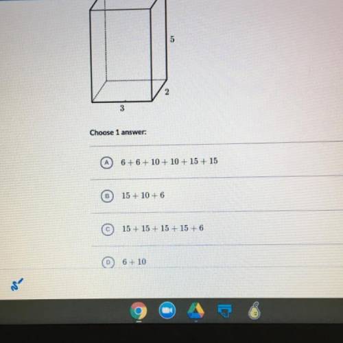 Which expression can be used to find the surface area of the following rectangular prism?

5
2
3
