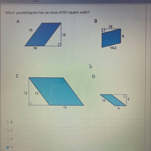 Which parallelogram has an area of 60 square units?