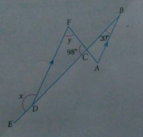 Help, basic polygon !!! in the diagram, BCDE and ACF are straight lines. calculate the value of X a