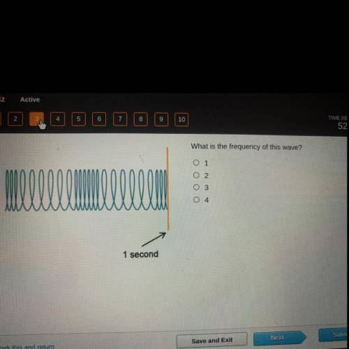What is the frequency of this wave?
O 1
O 2
O 3
O4