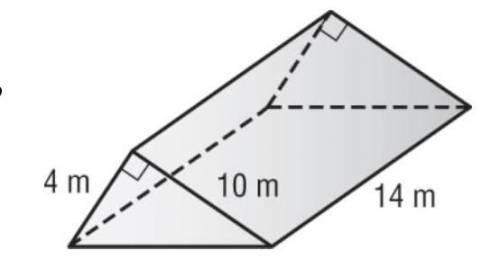 What is the volume of the right triangular prism? A. 93.3 m3 C. 280 m3 B. 140.3 m3 D. 560 m3