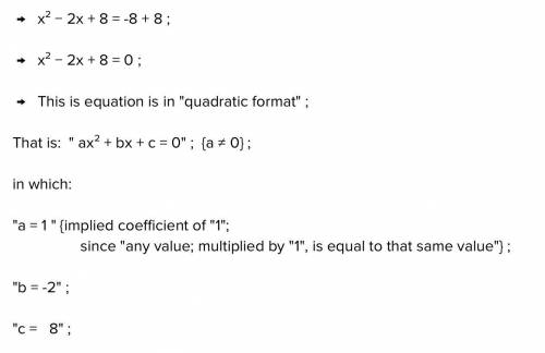 Which of the following is a solution of x2 − 2x = −8? negative 1 minus i square root of 28 1 plus i