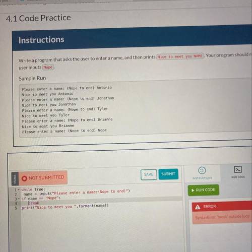 4.1 code practice edhesive
What am I doing wrong