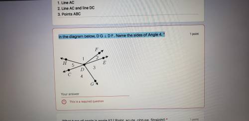 In the diagram below D G, D F. Name the sides of angle 4 ?